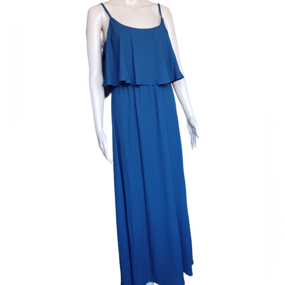 Show Me Your Mumu Womens Navy Blue Sleeveless Long Ruffled Maxi Dress Size Small